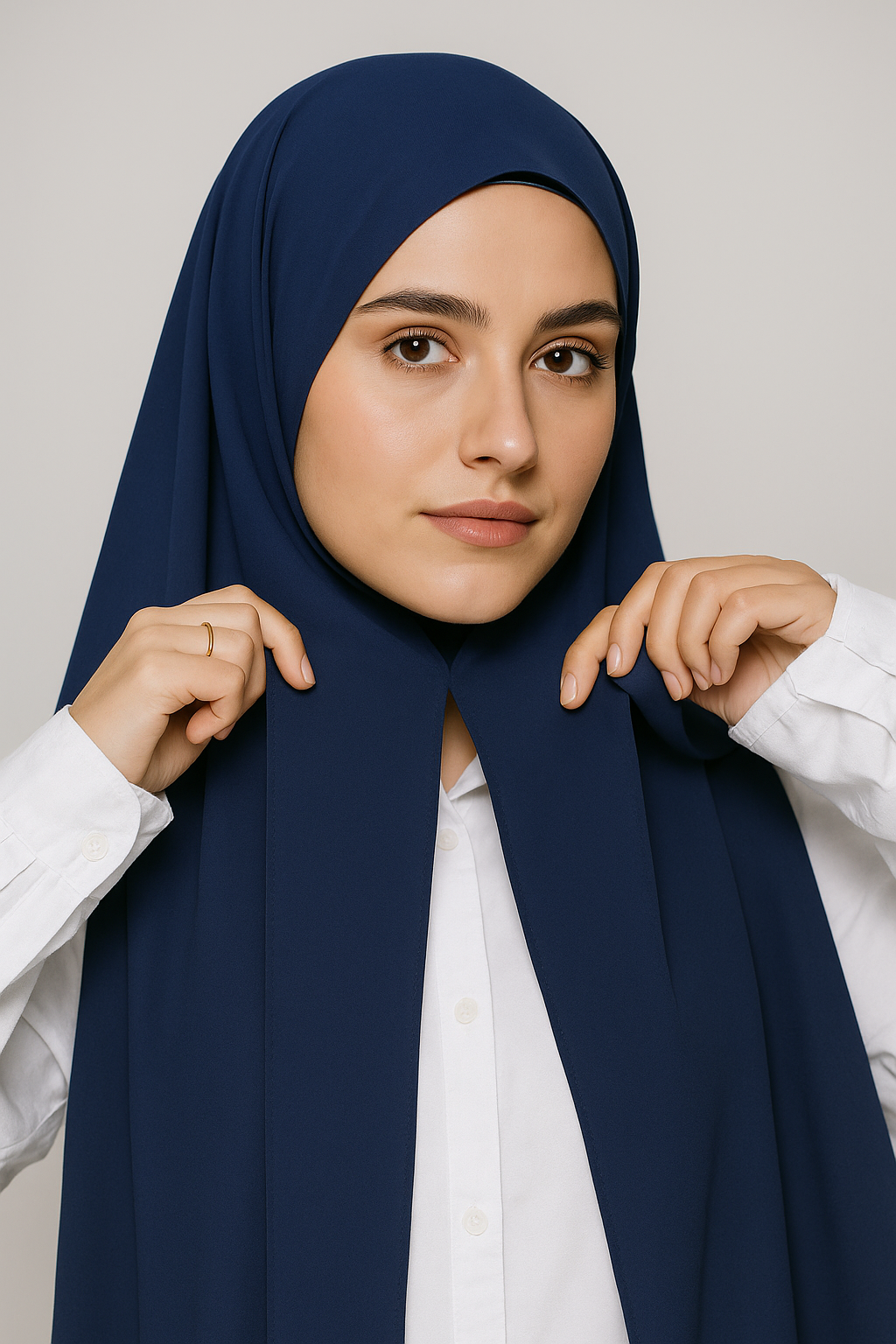 Georgette Instant Hijab With Magnet In Navy Blue