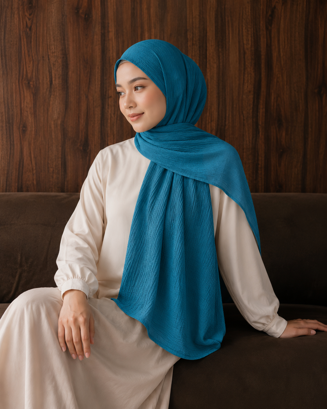 Crinkle Lawn Hijab in Ocean Green