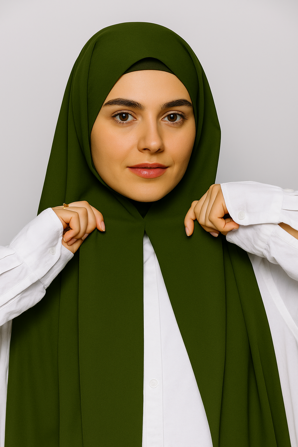Georgette Instant Hijab With Magnet In Olive Green