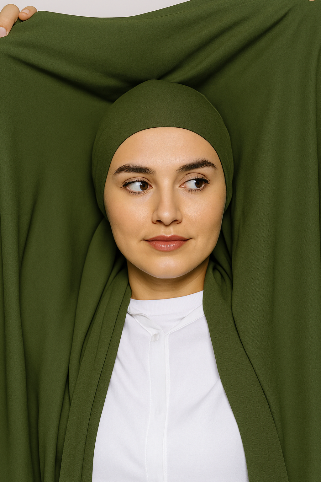 Georgette Instant Hijab With Magnet In Olive Green