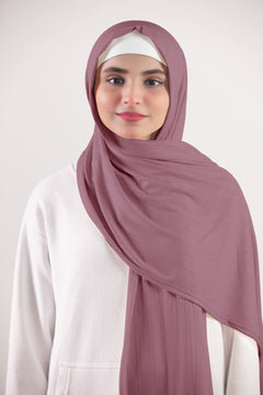 Ribbed jersey hijab in Nude Pink. Girl wearing hijab made from premium Ribbed Jersey Fabric.