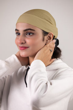 Girl wearing Soft Tube Hijab Cap in Fawn Color