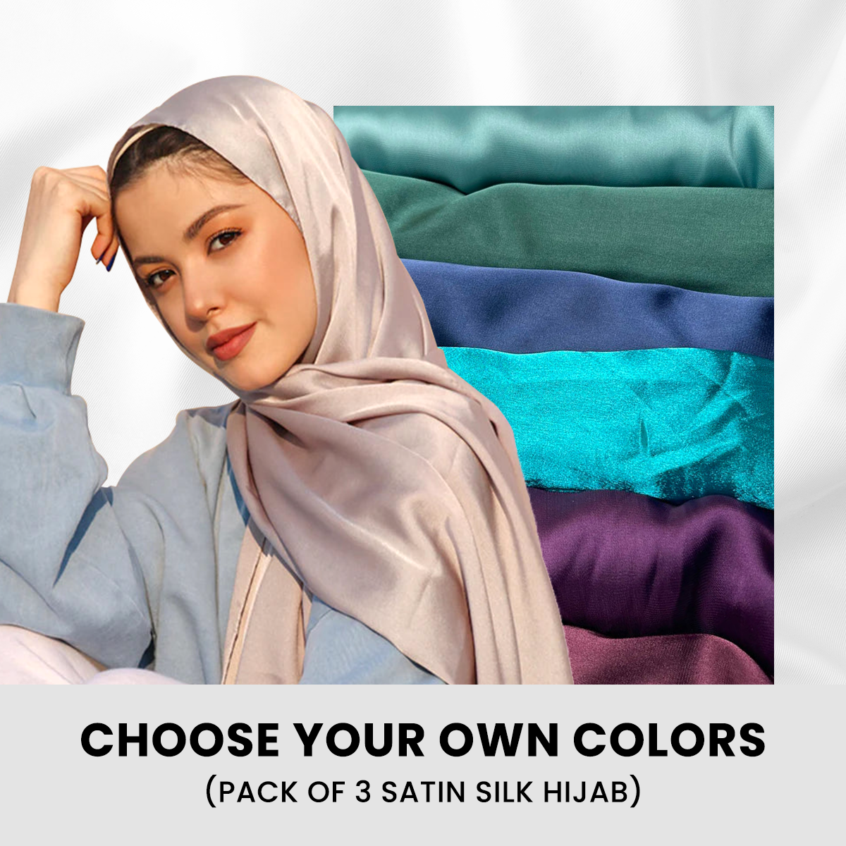 Satin Silk Hijabs. Pack of 3. Featuring chic colors and comfort.