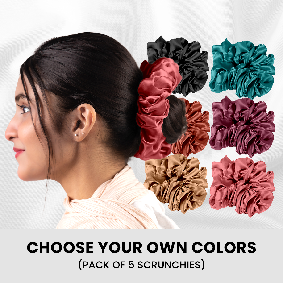 Scrunchies. Silk Hair Accessories. Pack of 5. Featuring chic colors & elegant design.