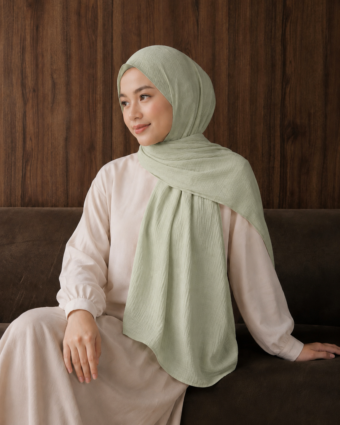 Crinkle Lawn Hijab in Pale Olive