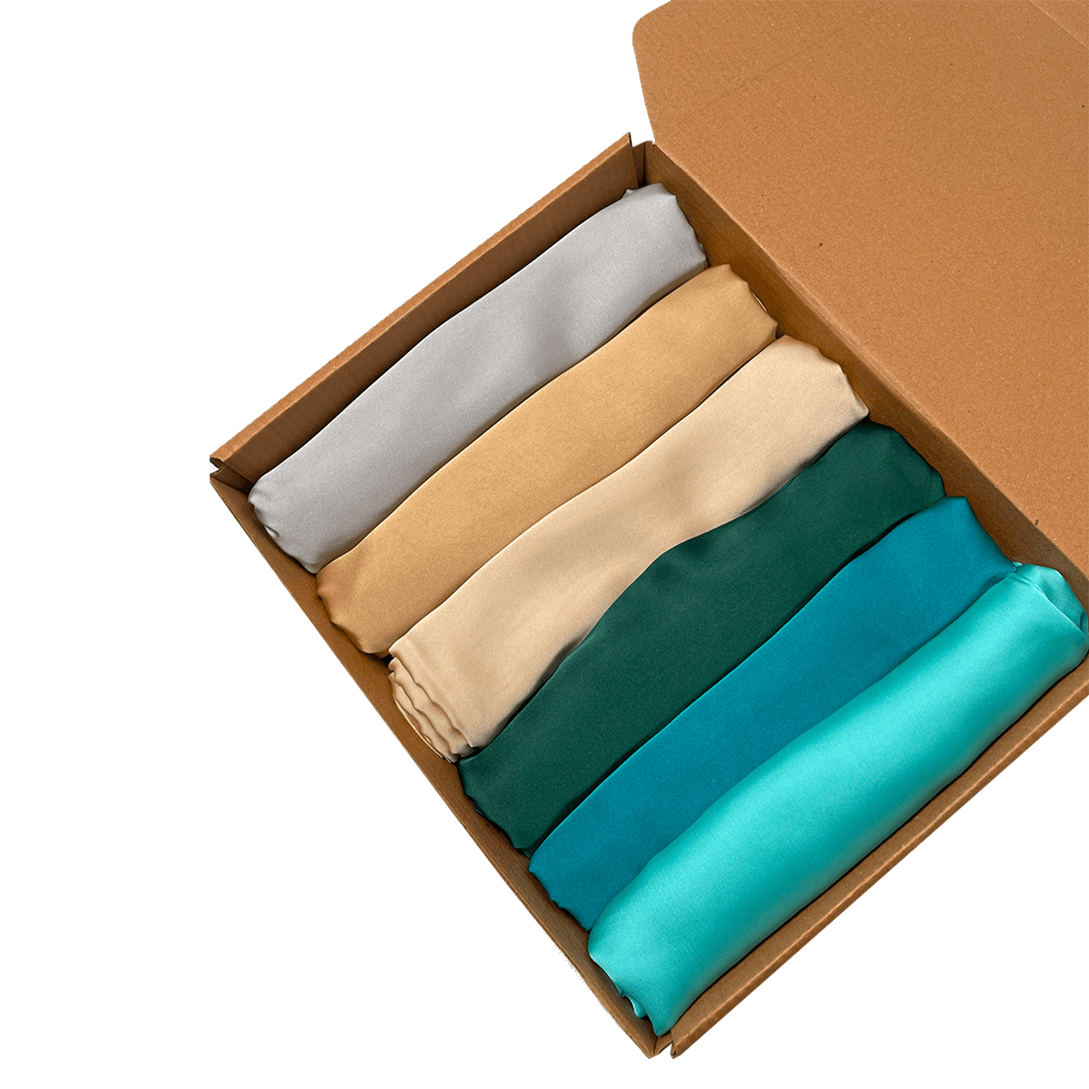 6 piece Satin Silk Hijabs Gift-box have six scarves in elegant hues, made from Satin Silk.