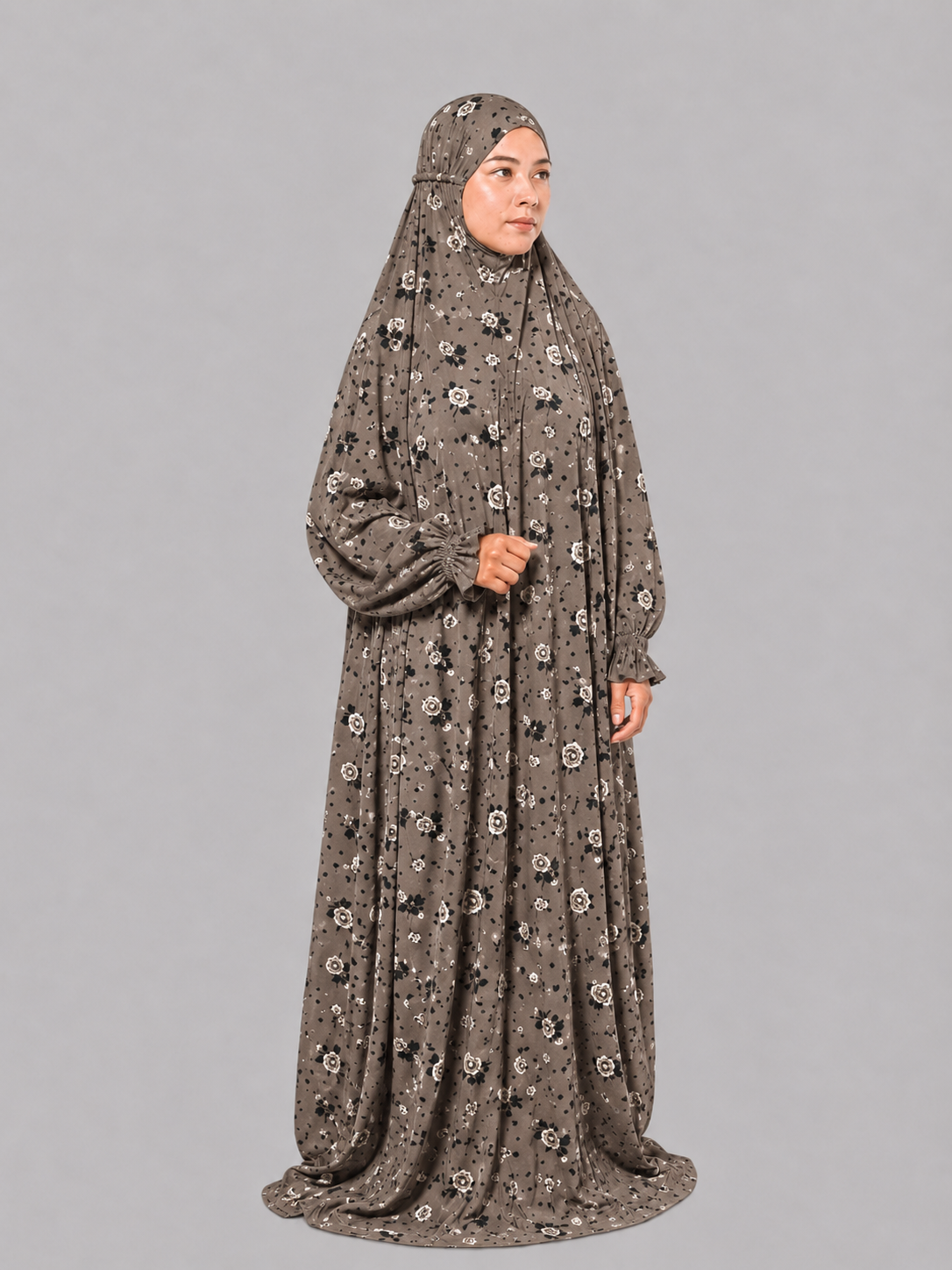 Taupe Namaz Chadar - Rose Print