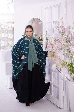 Abayas and Jilbabs. front view of a Girl wearing zoom line Jilbab in sage. 