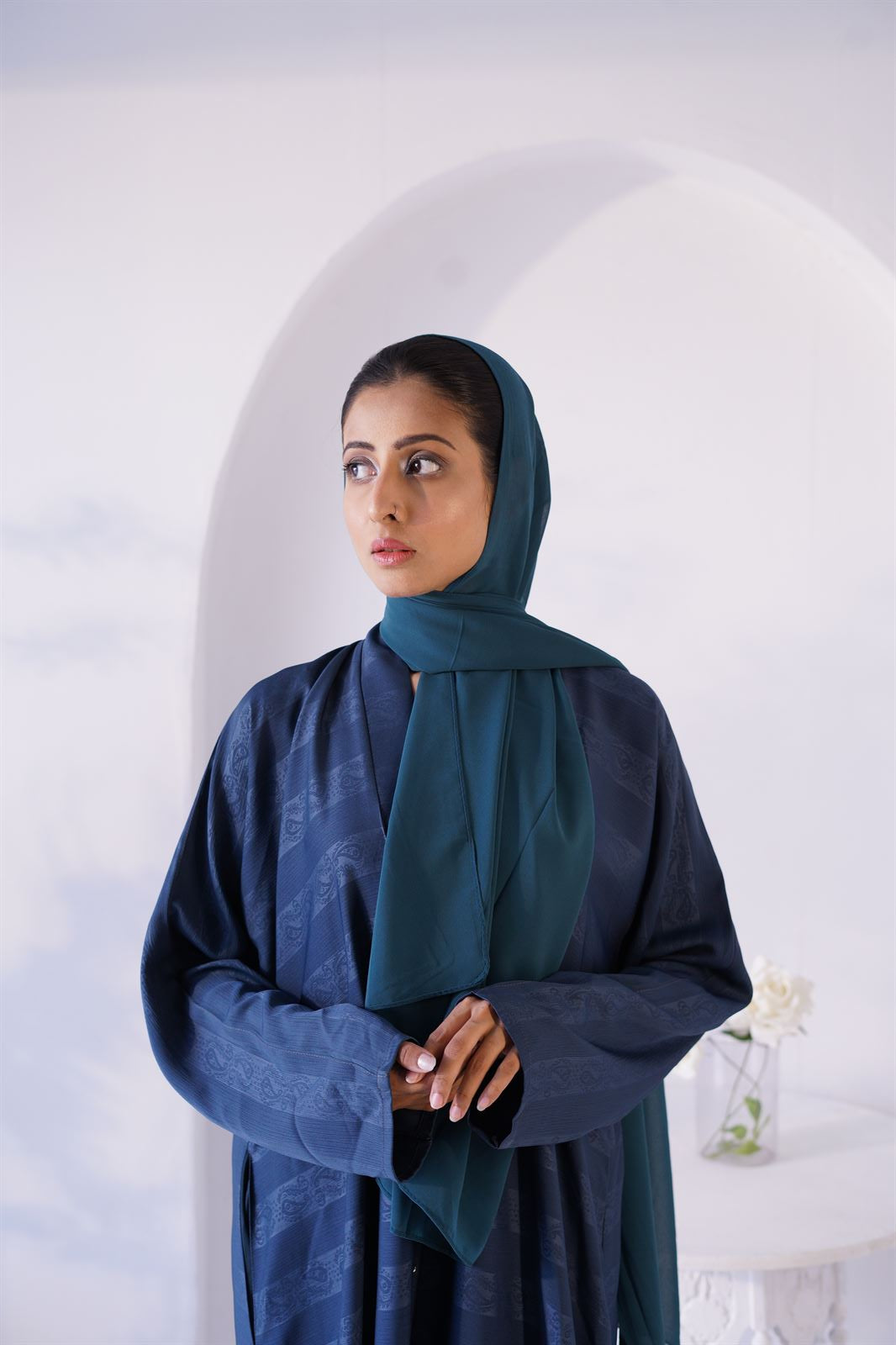 Zoom Emboss Gown Abaya In Peacock