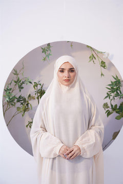 a women wearing salah chadar Online Pkistan in cream color color