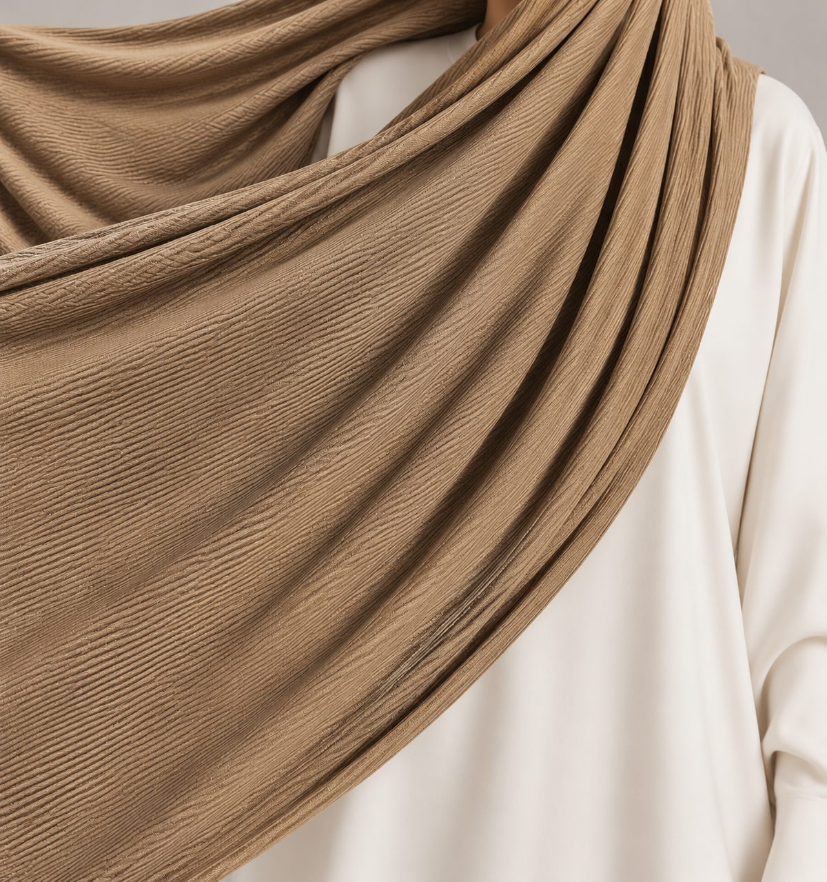 Ribbed Jersey Hijab in Warm Camel