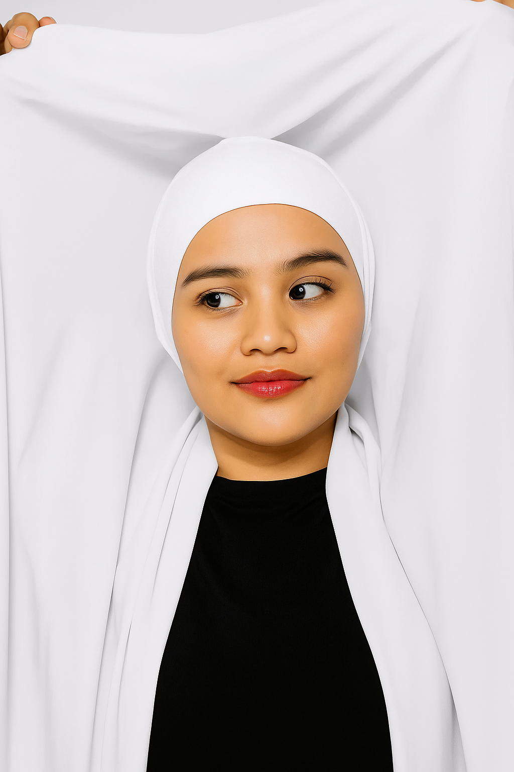 Georgette Instant Hijab With Magnet In White