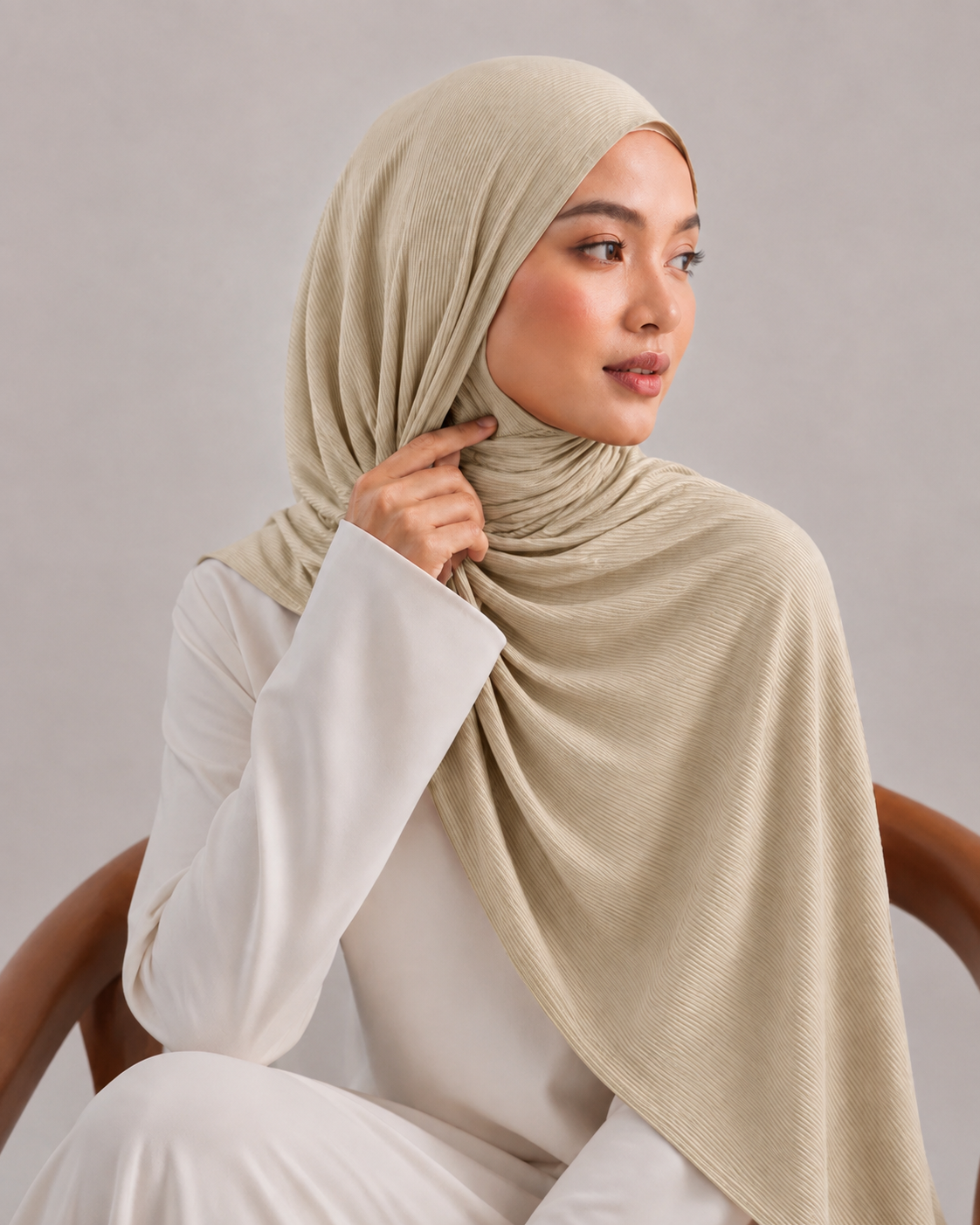 Ribbed Jersey Hijab in Beige