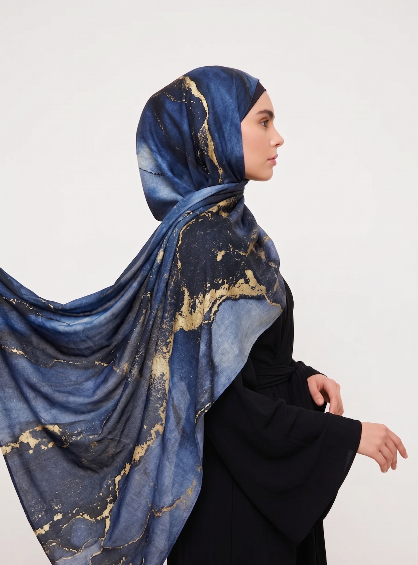 Printed Modal Hijab - Cracked Indigo