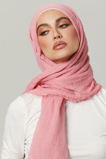 Crinkle Viscose Hijab in Blossom. Girl styling in Soft & Easy to Care Viscose.