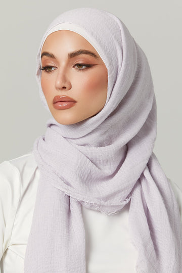 Crinkle Viscose Hijab in Beige. Girl styling in Soft & Easy to Care Viscose.