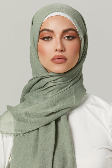 Crinkle Viscose Hijab in Pistachio. Girl styling in Soft & Easy to Care Viscose.