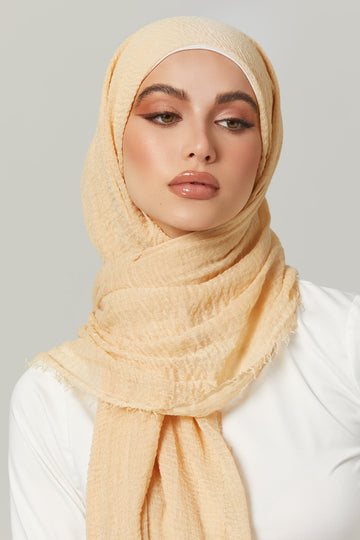 Crinkle Viscose Hijab in Pancake. Girl styling in Soft & Easy to Care Viscose.