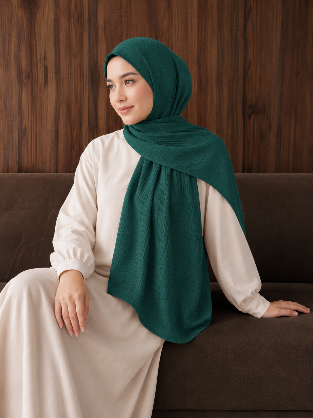 Crinkle Lawn Hijab in Forest Green
