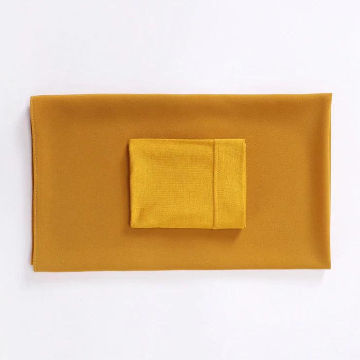 Airy Georgette Hijab and cap set, in Mustard. Designed for a graceful look. 