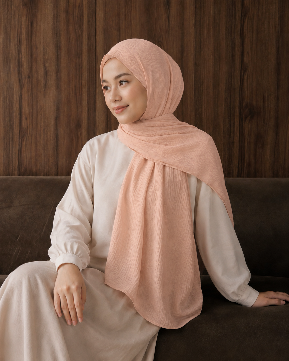 Crinkle Lawn Hijab in Nude Beige
