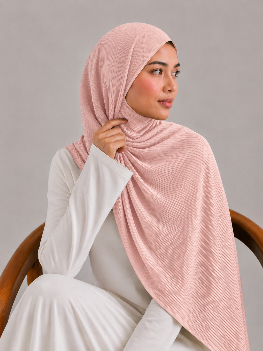 Ribbed Jersey Hijab in Peach
